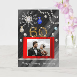 Diamanten 60ste verjaardag met Kerstmis 2 foto's Kaart