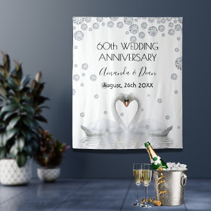 Diamanten 60ste verjaardag witte zwanen verliefd wandkleed