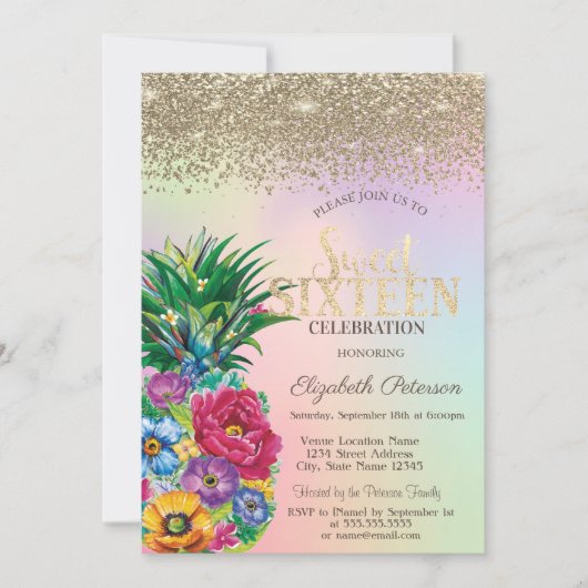 Diamanten, Ananas Bloemen Holografisch Zoet 16 Kaart (Voorkant)