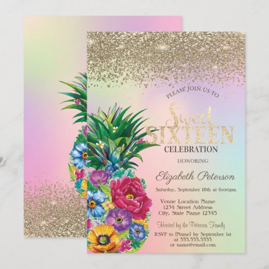 Diamanten, Ananas Bloemen Holografisch Zoet 16 Kaart (Voorkant / Achterkant)