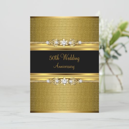 Diamanten Bloem 50ste Huwelijksjubileum Uitnodigin Kaart (Staand voorkant)