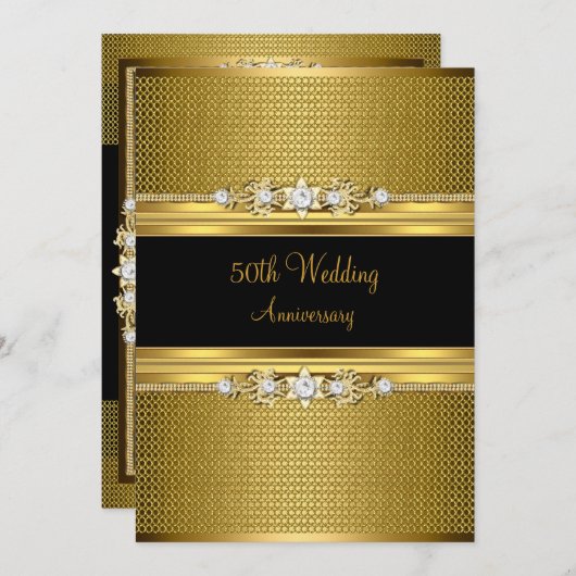 Diamanten Bloem 50ste Huwelijksjubileum Uitnodigin Kaart (Voorkant / Achterkant)