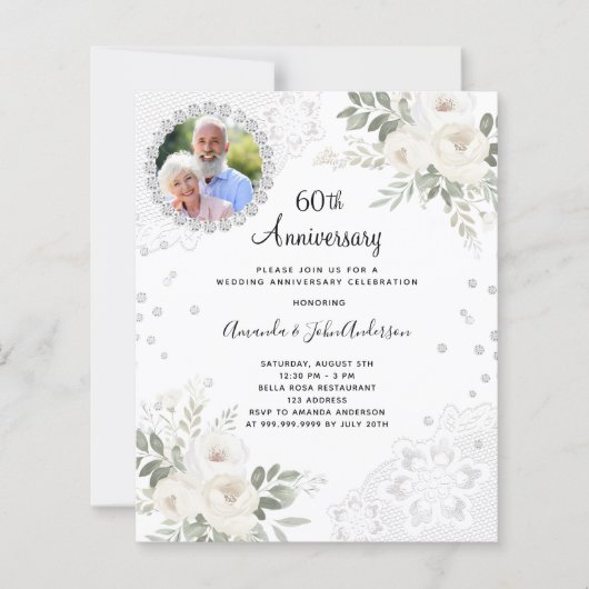 Diamanten bloemen foto 60ste huwelijksuitnodiging (Voorkant)