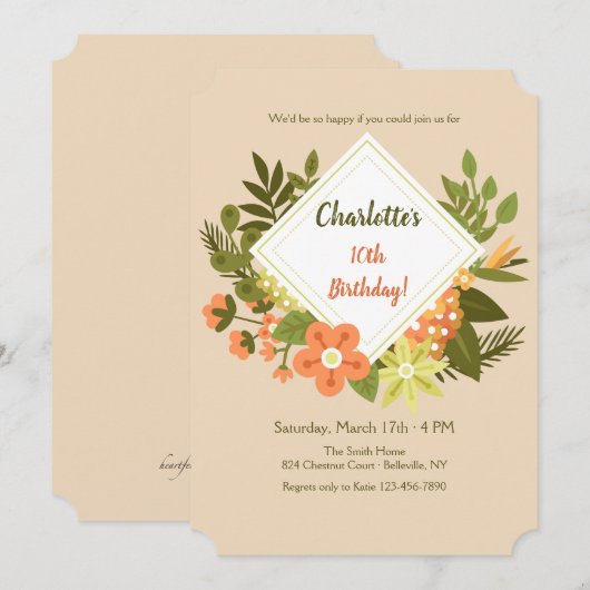 Diamanten Bloemen Uitnodiging (Voorkant / Achterkant)