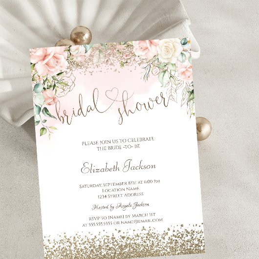 Diamanten Blush Bloemen Bruiloft Feest Kaart