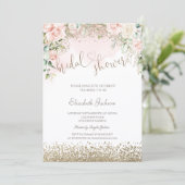 Diamanten Blush Bloemen Bruiloft Feest Kaart (Staand voorkant)