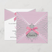 Diamanten Boog Roze Sweet Sixteen Verjaardagsfeest Kaart (Voorkant / Achterkant)