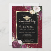 Diamanten Bourgogne Bloemen Rode Glitters Afstuder Kaart (Voorkant)