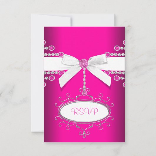 Diamanten Bow Hot Pink Quinceanera RSVP (Voorkant)