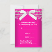 Diamanten Bow Hot Pink Quinceanera RSVP Kaartje (Achterkant)