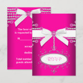 Diamanten Bow Hot Pink Quinceanera RSVP Kaartje (Voorkant / Achterkant)