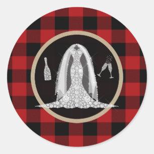 Diamanten Bruidsjurk Vakantie Rood Buffalo Plaid Ronde Sticker