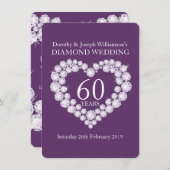 Diamanten bruiloft diamanten hart 60 feest uitnodi kaart (Voorkant / Achterkant)