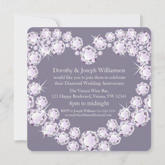 Diamanten bruiloft diamanten hart 60 feest uitnodi kaart (Achterkant)
