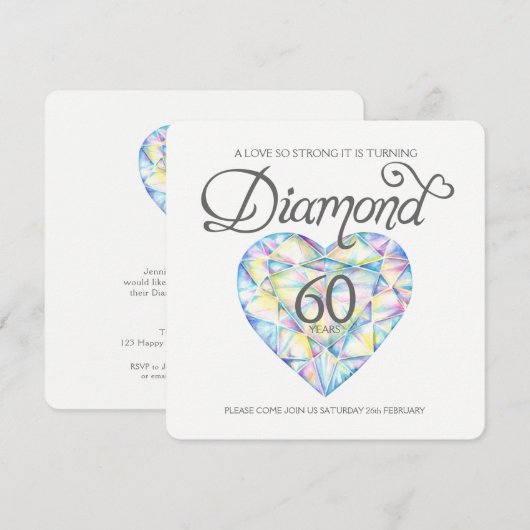 Diamanten bruiloft liefde zo sterk hart waterverf kaart (Voorkant / Achterkant)