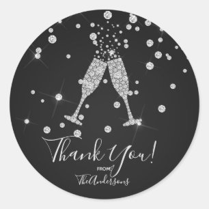 Diamanten Champagne Toast Bruiloft Elegant Cadeau Ronde Sticker