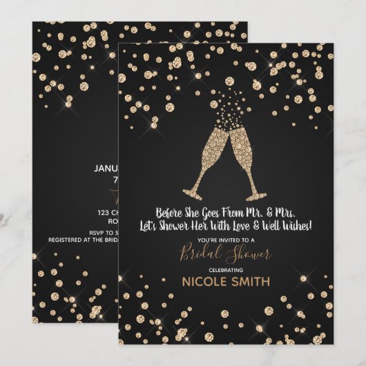 Diamanten Champagne Toast Moderne Bruidsdouche Kaart (Voorkant / Achterkant)