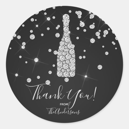 Diamanten Champagne Toast Viering Elegante gunst Ronde Sticker (Voorkant)