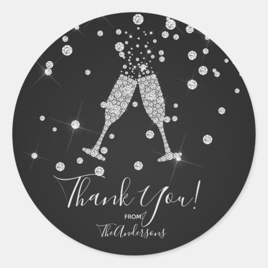 Diamanten Champagne Toast Viering Elegante gunst Ronde Sticker (Voorkant)