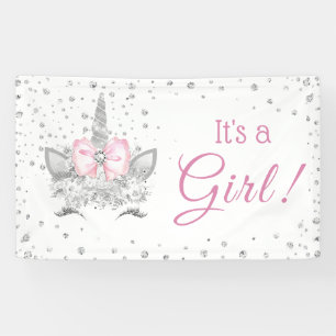 Diamanten Eenhoorn Gezicht Meisje Baby Shower Spandoek