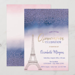Diamanten, Eiffeltoren Ombre Quinceanera Kaart
