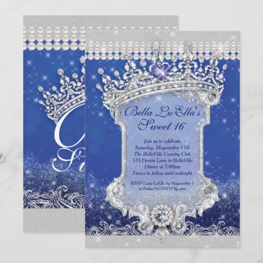 Diamanten en Bling Sweet 16 Quince Uitnodigingen (Voorkant / Achterkant)