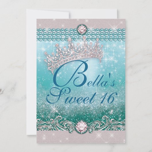 Diamanten en Bling Sweet 16 Quince Uitnodigingen (Achterkant)