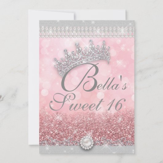 Diamanten en Bling Sweet 16 Quince Uitnodigingen (Achterkant)