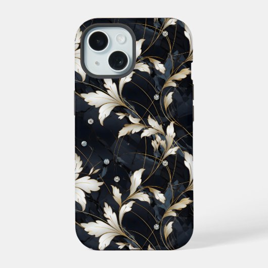 Diamanten en bloemen iPhone 15 case (Achterkant)