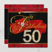 Diamanten en goud rood Fabulous 50ste verjaardagsf Kaart (Voorkant / Achterkant)