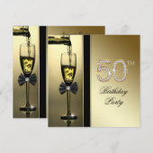 Diamanten en gouden champagne 50ste verjaardagsfee kaart (Voorkant / Achterkant)