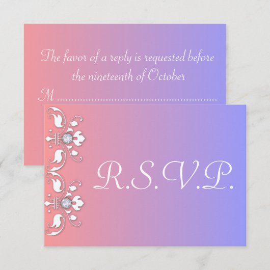 Diamanten en White Elegance Wedding RSVP Kaartje (Voorkant / Achterkant)