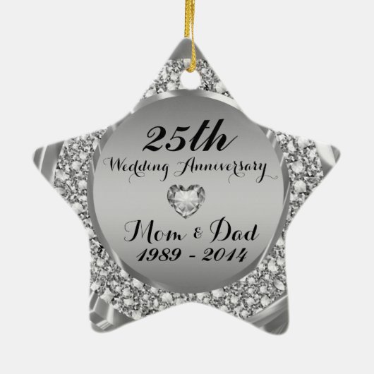 Diamanten en zilver 25e Jubileum 2 Keramisch Ornament (Achterkant)