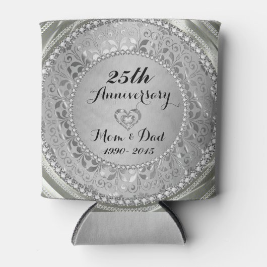 Diamanten en zilver 25th Wedding Jubileum Blikjeskoeler (Voorkant)