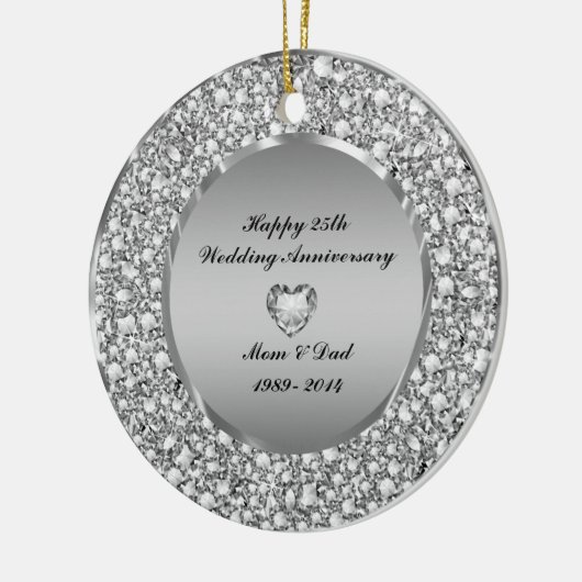 Diamanten en zilver 25th Wedding Jubileum Keramisch Ornament (Links)