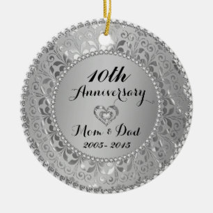 Diamanten en zilver 25th Wedding Jubileum Keramisch Ornament