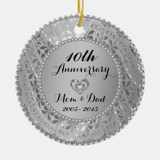 Diamanten en zilver 25th Wedding Jubileum Keramisch Ornament (Voorkant)