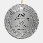 Diamanten en zilver 25th Wedding Jubileum Keramisch Ornament (Voorkant)