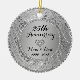 Diamanten en zilver 25th Wedding Jubileum Keramisch Ornament