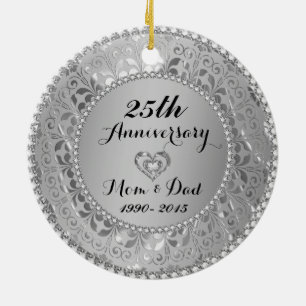 Diamanten en zilver 25th Wedding Jubileum Keramisch Ornament