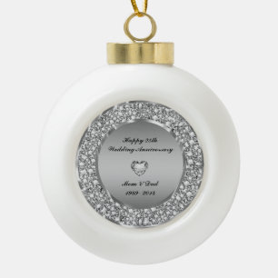 Diamanten en zilver 25th Wedding Jubileum Keramische Bal Ornament