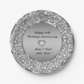 Diamanten en zilver 25th Wedding Jubileum Papieren Bordje (Voorkant)