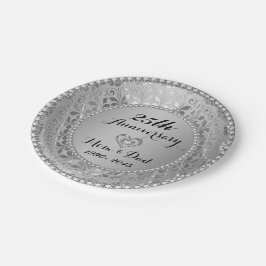 Diamanten en zilver 25th Wedding Jubileum Papieren Bordje