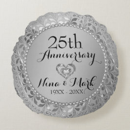 Diamanten en zilver 25th Wedding Jubileum Rond Kussen