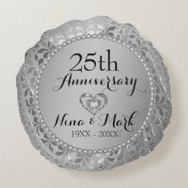 Diamanten en zilver 25th Wedding Jubileum Rond Kussen