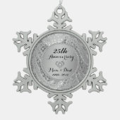 Diamanten en zilver 25th Wedding Jubileum Tin Sneeuwvlok Ornament (Voorkant)
