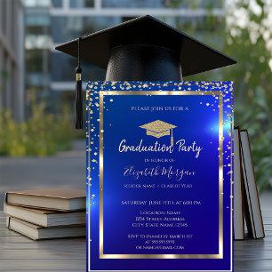 Diamanten Frame Gouden Afstudeerhoed Blauwe Afstud Kaart