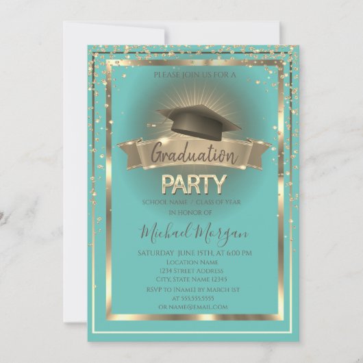 Diamanten Frame Grad Cap Mint Groen Afstuderen Kaart (Voorkant)