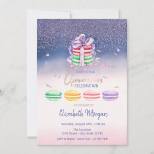 Diamanten, Franse Macarons Ombre Quinceañera Feest Kaart