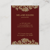 Diamanten & Goud Bloemen wervelen op donkerrood Visitekaartje (Achterkant)